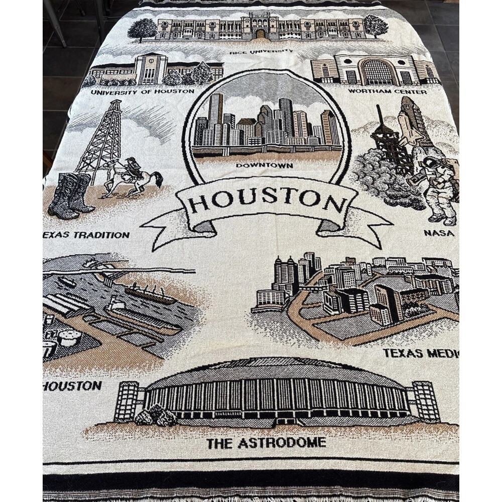 Vintage Historical Houston Throw Blanket Tapestry